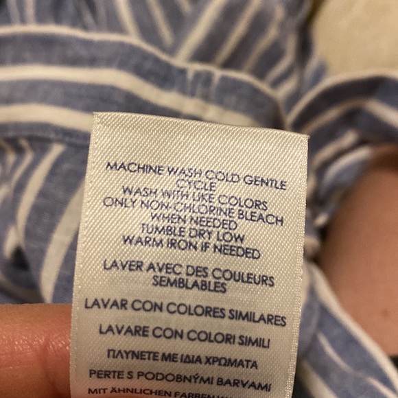 Chaps | Blue and White Striped | Wrap Skirt with Ruffle Trim | Size Small - Picture 12 of 13